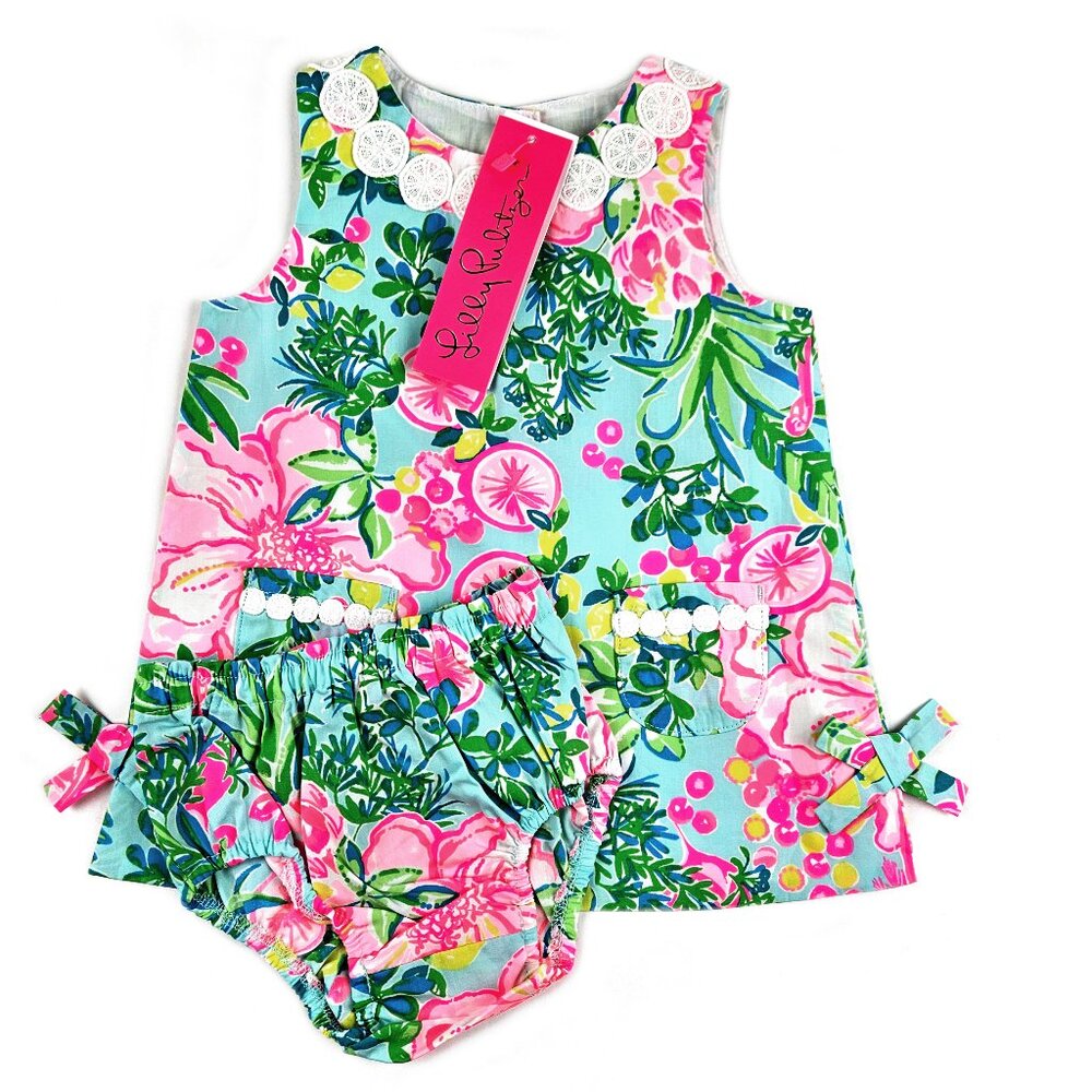 Lilly Pulitzer Baby Girl's  Lilly Shift Dress • Seasalt Blue Fruity Flamingo